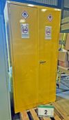 A Yellow 2-Door Flammables Cabinet and Contents (Note: Locked Open with No Keys) (As Photographed)