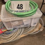 A Pallet of Reinforced Tubing and Two Control Panels (As Photographed)
