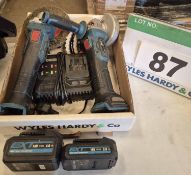 Two ERBAUER Cordless Angle Grinders with Mains Charger and Two ERBAUER Battery and A Quantity of