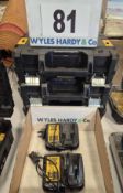 Two DEWALT DCB15 Multi-Voltage Battery Chargers and Three empty TSTAK Tool Cases