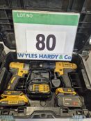 A DEWALT 18V Drill Set with DCD776 Combi Drill, A DCF 787 Impact Wrench with Mains Batter Charger, A