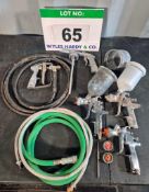 Five Various Paint Spray Guns with Two Air Hoses