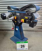 A SURETECH BSM150 415V (3ph) Single Speed Pedestal mounted Belt Grinder with Seven Spare 120 Grit Be