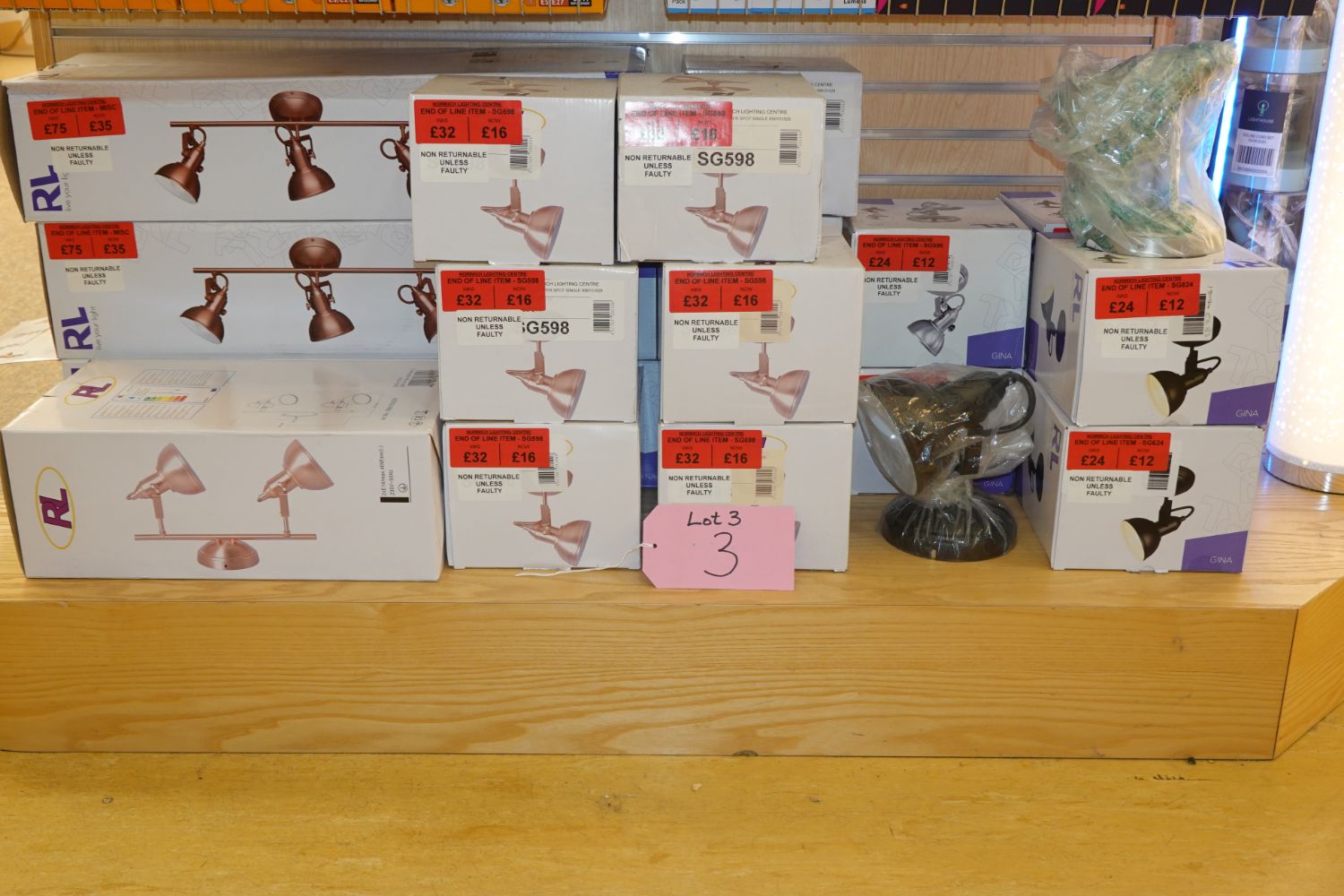 LED Lighting showroom overstocks Floor Lamps,chandeliers desk lights switches sockets metal enclosures fixings tools wall lamps