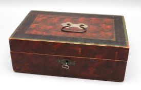 Antike Schatulle, 19. Jahrhundert, Holz marmoriert, Schloss und Schlüssel vorhanden, 8 x 22,5 x 15 