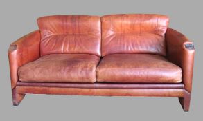 Art déco 2-Sitzer-Sofa und Sessel, schweres, cognacfarbenes Leder, altersbedingte Gebrauchsspuren, 