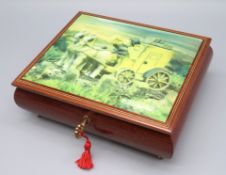 Spieldose mit Walzenspielwerk, Hummel Edition, Edelholz, Spielwerk von Ercolano/Schweiz, 7,5 x 18,5