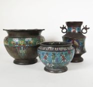 CHAMPLEVÉ EMAILLE, Konvolut von 3, China,