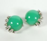 PAAR OHRCLIPS, Chrysopras-Cabochons,