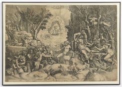 Cephalus und die Waldgötter betrauern den Tod von Procris, Kupferstich, Giorgio Ghisi, ungerahmt