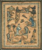 besticktes Seidenpaneel, China, E.19.Jh., gerahmt