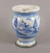 Kanne, Fayence, blau bemalt, besch., Hanau, um 1740