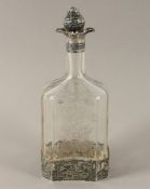 Stöpselkaraffe, farbloses Glas, Montierung Silber 830/ooo, Schweden, 20.Jh.
