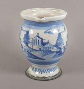 Kanne, Fayence, blau bemalt, besch., Hanau, um 1740