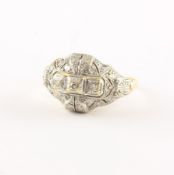 Art-Deco Ring, 750/ooo Gelb- und Weißgold, Diamanten, 3,8g