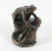 Frosch auf einem Lotosblatt, Bronze, Japan, Meiji