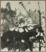 Lotus, Liu Yiang Zhong, Tusche auf Papier, gerahmt