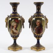 Paar Prunkvasen, Ludwig XVI. von Frankreich und Marie Antoinette, deutsch, E.19.Jh.