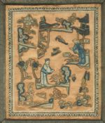 besticktes Seidenpaneel, China, E.19.Jh., gerahmt