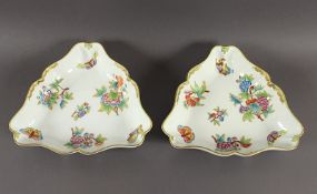 zwei Schalen, Korbrand, farbiger Dekor Victoria, Herend, 20.Jh.