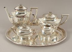 Kaffee- und Teekern auf Tablett, Silber 925/ooo, deutsch, 20.Jh.