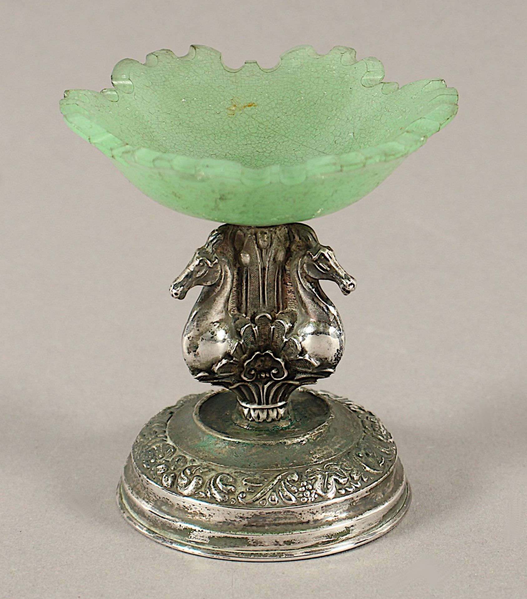 Saliere, Glas, Silber 13lötig, Österreich, 19.Jh., Nachlass Grillo