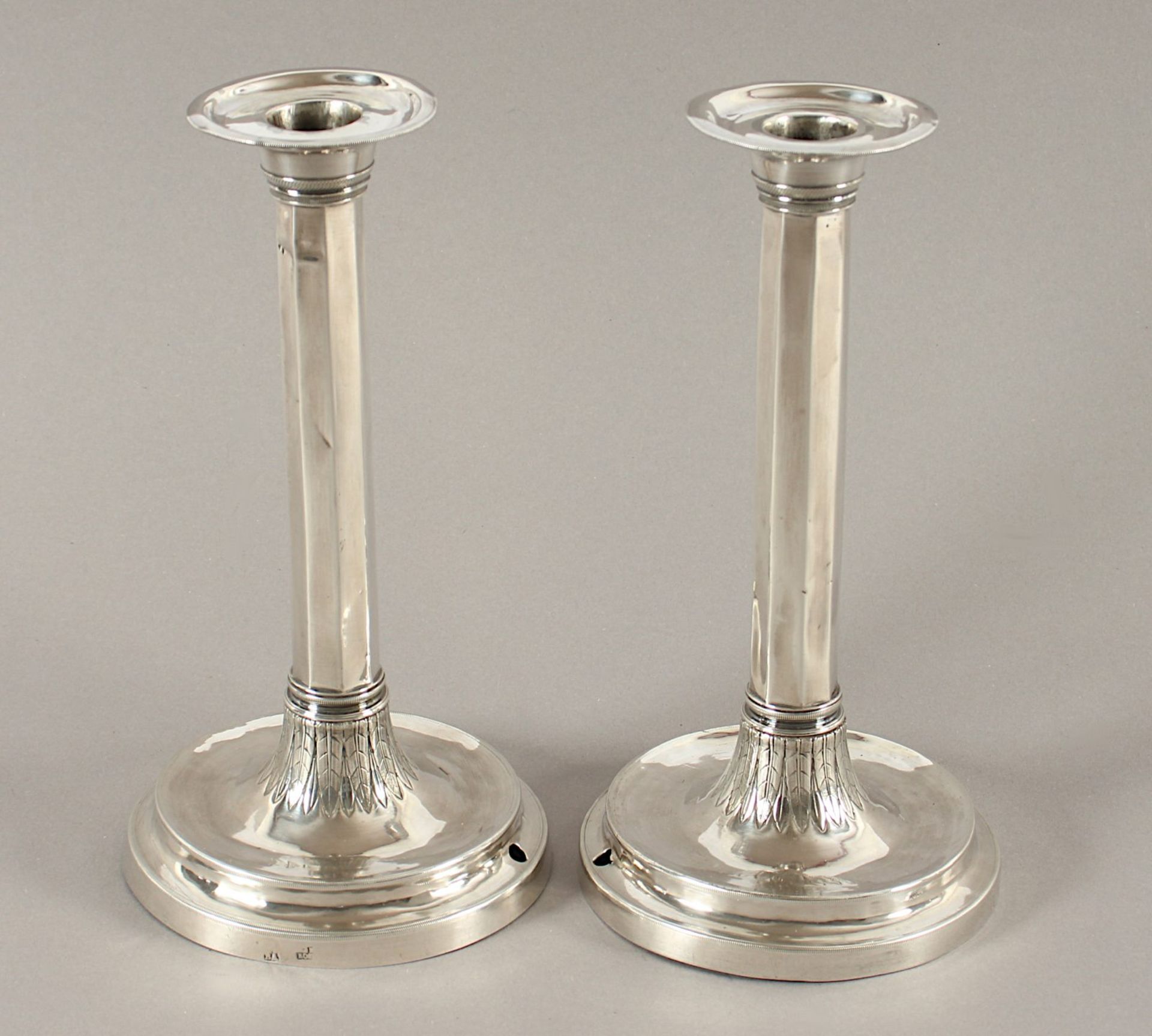 Paar einflammige Leuchter, Silber, Barcelona, um 1800