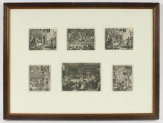 sechs Stiche, Hogarth, gerahmt, Nachlass Grillo