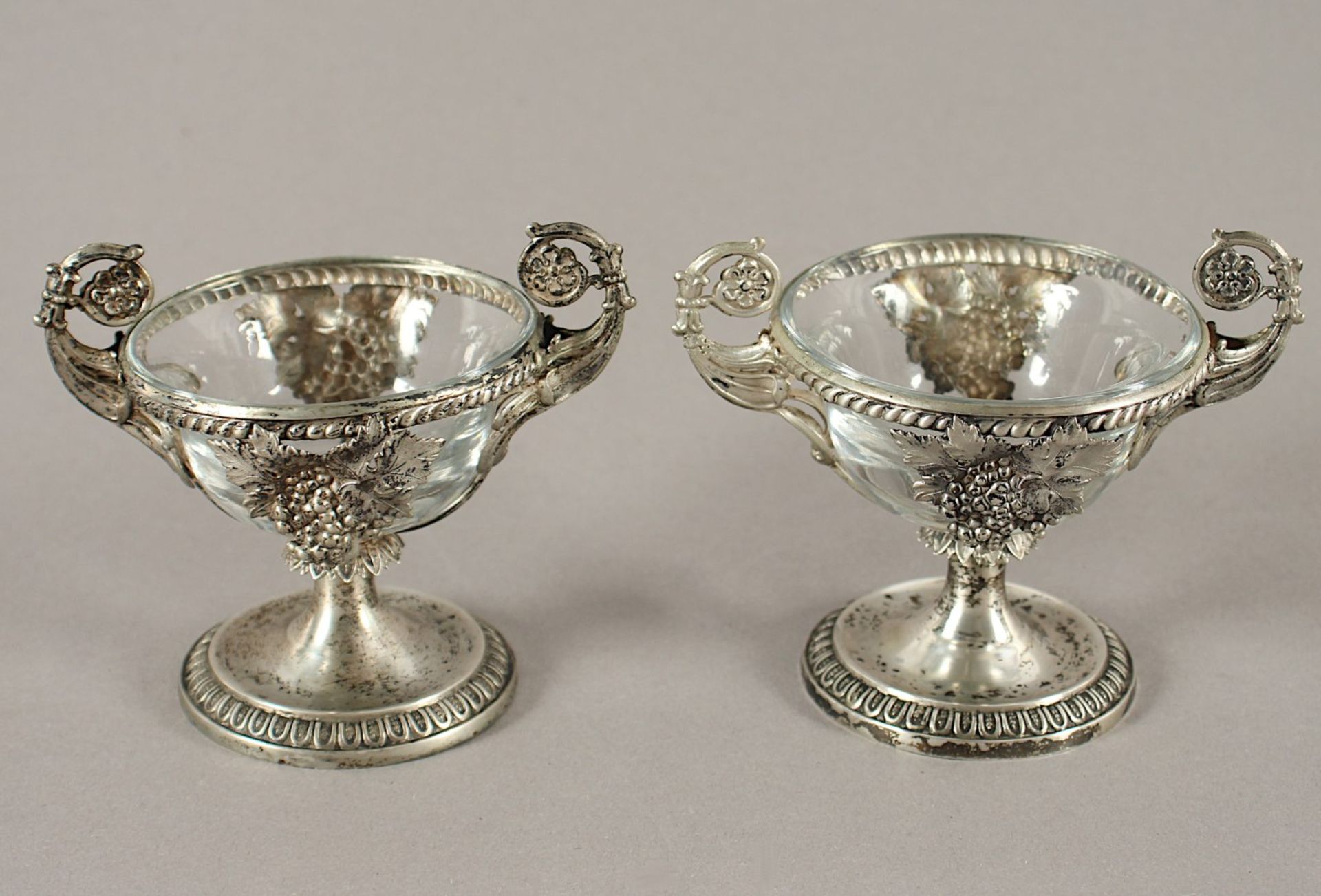 Paar Salieren, Silber geprüft, Glas, deutsch, 19.Jh.