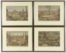 vier Guckkastenblätter, illuminiert, aus den Weltwundern, B. Probst, um 1770