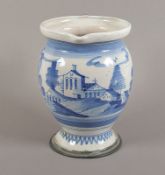 Kanne, Fayence, blau bemalt, besch., Hanau, um 1740