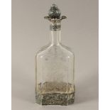Stöpselkaraffe, farbloses Glas, Montierung Silber 830/ooo, Schweden, 20.Jh.