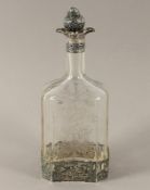 Stöpselkaraffe, farbloses Glas, Montierung Silber 830/ooo, Schweden, 20.Jh.