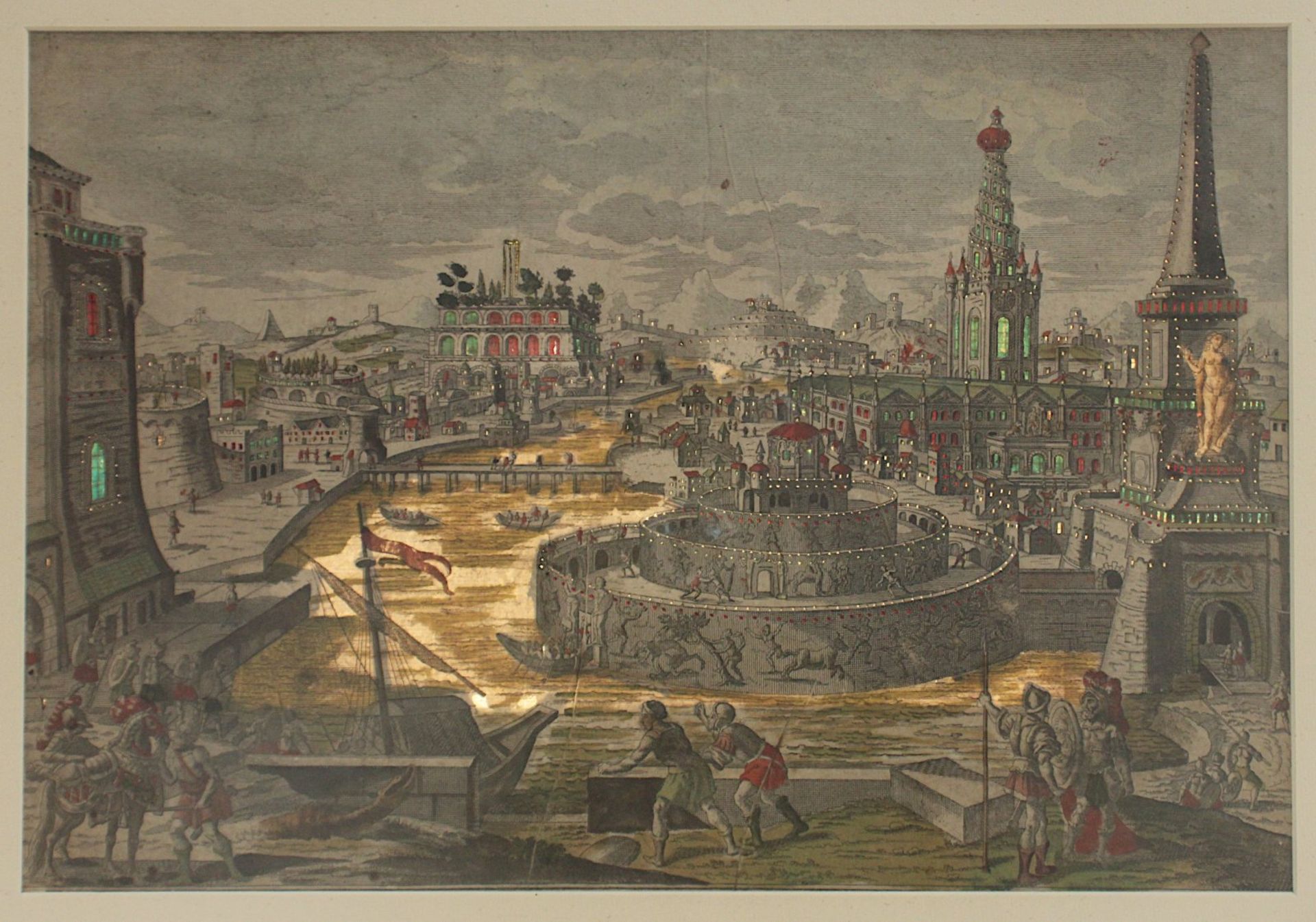 vier Guckkastenblätter, illuminiert, aus den Weltwundern, B. Probst, um 1770 - Bild 3 aus 9