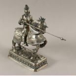Figur "Turnierritter zu Pferd", Silber 13lötig, Neresheimer, Hanau, um 1900