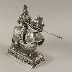 Figur "Turnierritter zu Pferd", Silber 13lötig, Neresheimer, Hanau, um 1900