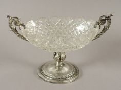 Kleiner Tafelaufsatz, Silber 13lötig, Glasschale, deutsch, 19.Jh.