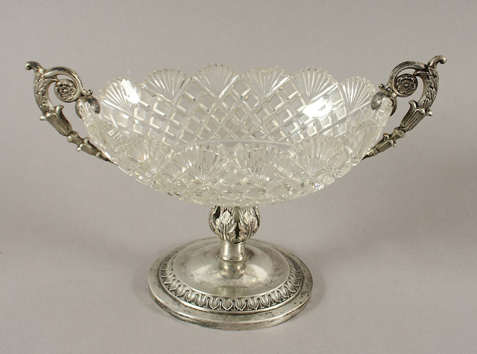 Kleiner Tafelaufsatz, Silber 13lötig, Glasschale, deutsch, 19.Jh.