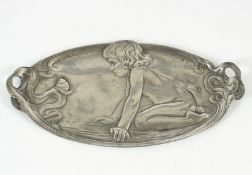 Jugendstiltablett, Zinn, deutsch, um 1900, Nachlass Grillo