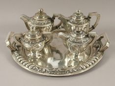 Kaffee- und Teekern auf Tablett, Silber 833/ooo, Portugal, 20.Jh.