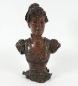 Büste einer Frau, Bronze, H 23,5, verso signiert Staniers um 1900
