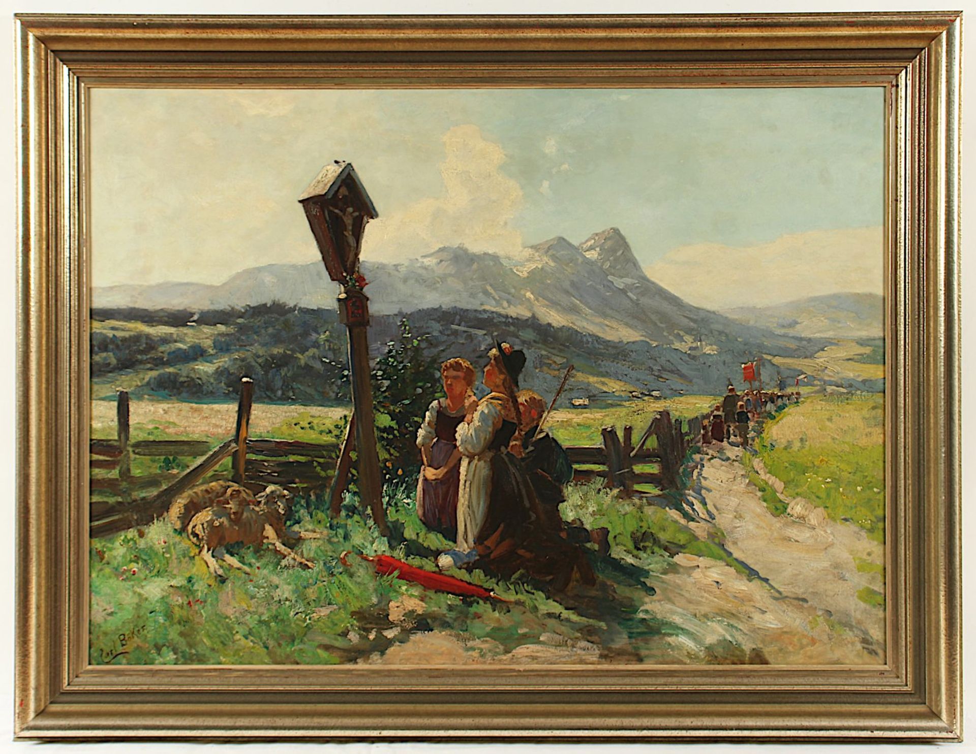 Böker, Carl (1836-1905), "Drei Bauernkinder am Wegkreuz", R. - Bild 2 aus 5
