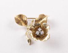 Brosche, 585/ooo Gelbgold, Blüte, Brill, 7,7g 