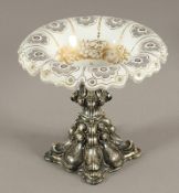 Fußschale, Glas, Silber, M.19.Jh.