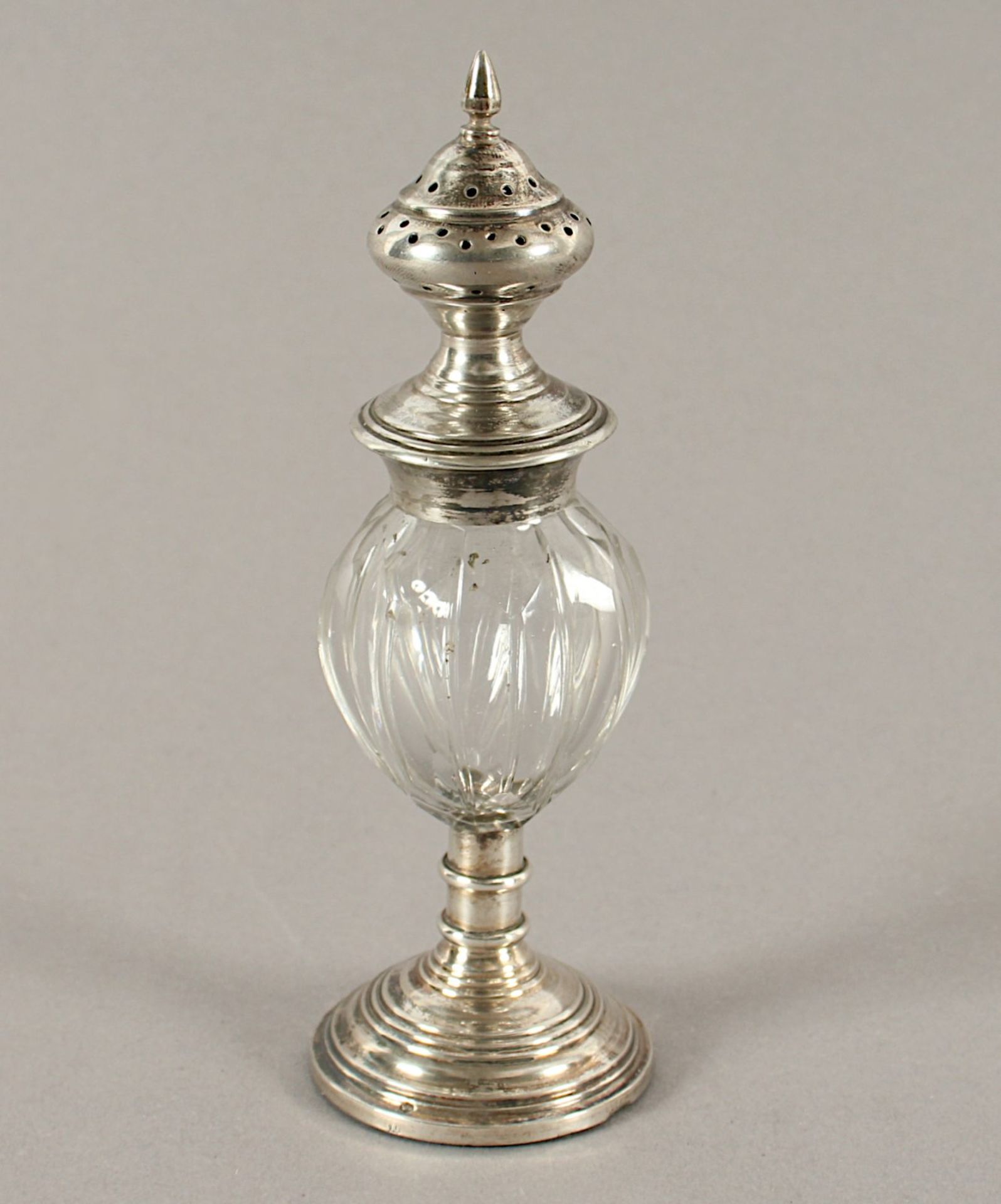Gewürzstreuer, Glas, Silber 833/ooo, Niederlande, 20.Jh.