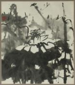 Lotus, Liu Yiang Zhong, Tusche auf Papier, gerahmt