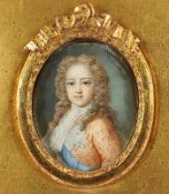 Louis XV als Dauphin, Miniaturportrait nach Rosalba Carriera, Goldstuckrahmen