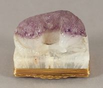 Tabatiere, Amethyst, Montierung 14 Karat GG, Lamm, wohl deutsch, 19.Jh., Nachlass Grillo