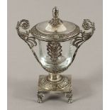 Senfgefäß, Silber 13lötig, Glas, deutsch, 19.Jh.