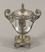 Senfgefäß, Silber 13lötig, Glas, deutsch, 19.Jh.